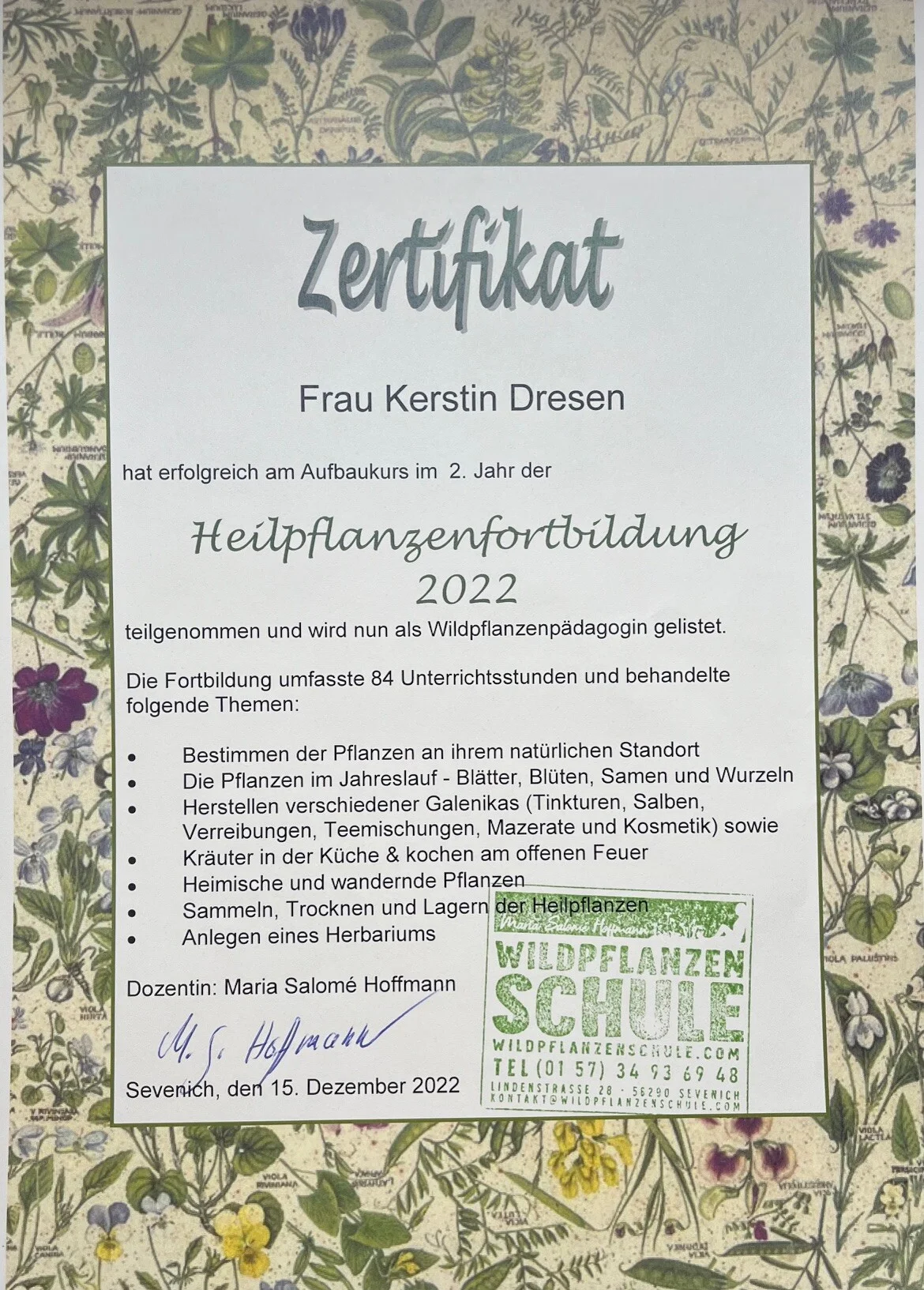 Vorschau Zertifikat Wildpflanzenpädagogik